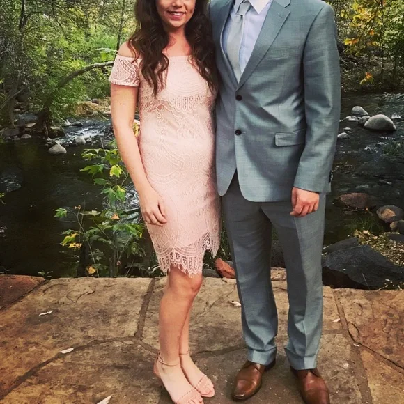 Love, Fire off the shoulder blush dress - Picture 1 of 8